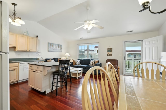 3102 Ocean Ave Unit G, Wildwood, NJ 08260 - kitchen with dishwasher, a kitchen breakfast bar, open floor plan, dark countertops, and dark wood-style flooring