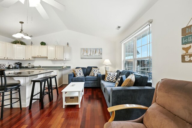 3102 Ocean Ave Unit G, Wildwood, NJ 08260 - living area with lofted ceiling, dark wood-type flooring, and a ceiling fan