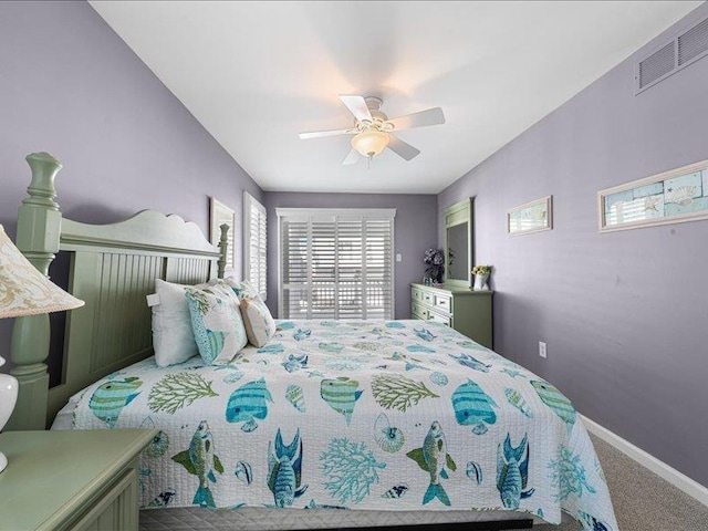 bedroom featuring carpet floors and ceiling fan