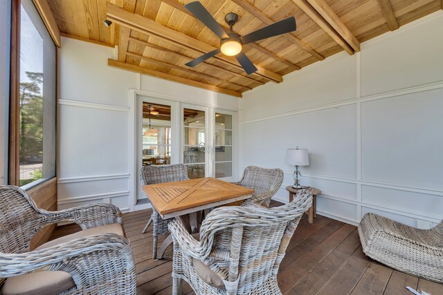 312 S Lake Dr, Cape May Point, NJ 08212 - sunroom featuring ceiling fan and beamed ceiling