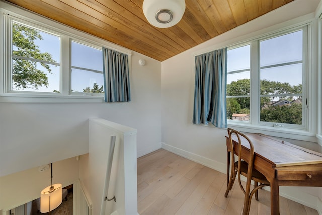 312 S Lake Dr, Cape May Point, NJ 08212 - home office with wood ceiling, light wood-style floors, and lofted ceiling