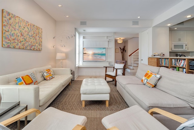 312 S Lake Dr, Cape May Point, NJ 08212 - living room with stairs and recessed lighting