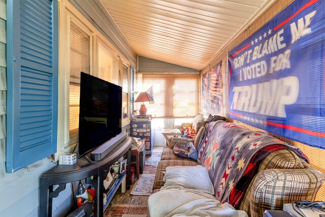 living room with lofted ceiling