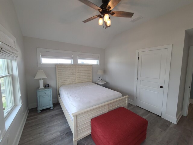 128 30th St, Avalon, NJ 08202 - bedroom with lofted ceiling, wood finished floors, and a ceiling fan