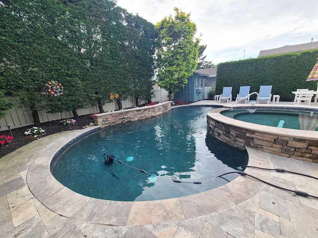 128 30th St, Avalon, NJ 08202 - view of swimming pool featuring a fenced backyard, a pool with connected hot tub, and a patio