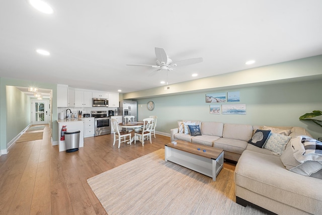 3009 Dune Dr Unit 5, Avalon, NJ 08202 - living area with a ceiling fan, light wood-style floors, and recessed lighting