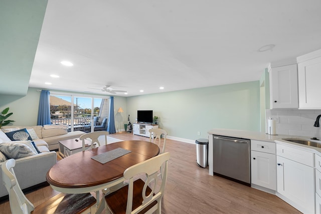 3009 Dune Dr Unit 5, Avalon, NJ 08202 - dining space featuring light wood-style flooring, ceiling fan, and recessed lighting