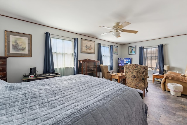 bedroom featuring ceiling fan