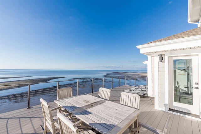 wooden deck with a water view