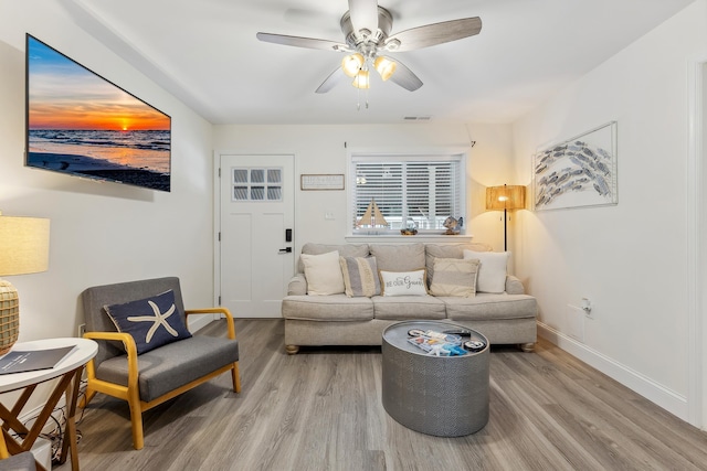 403 E 15th Ave Unit 3, North Wildwood, NJ 08260 - living room featuring light wood-style flooring, ceiling fan, and baseboards