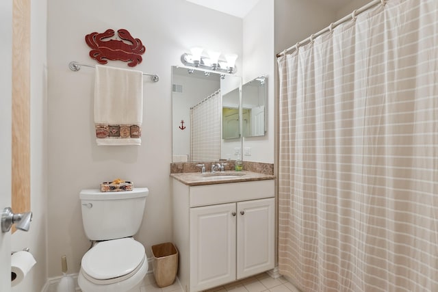 bathroom with tile patterned flooring, vanity, and toilet