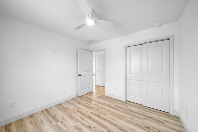 192 Rte 47 S, Cape May Court House, NJ 08210 - unfurnished bedroom with light wood finished floors, baseboards, a closet, and ceiling fan