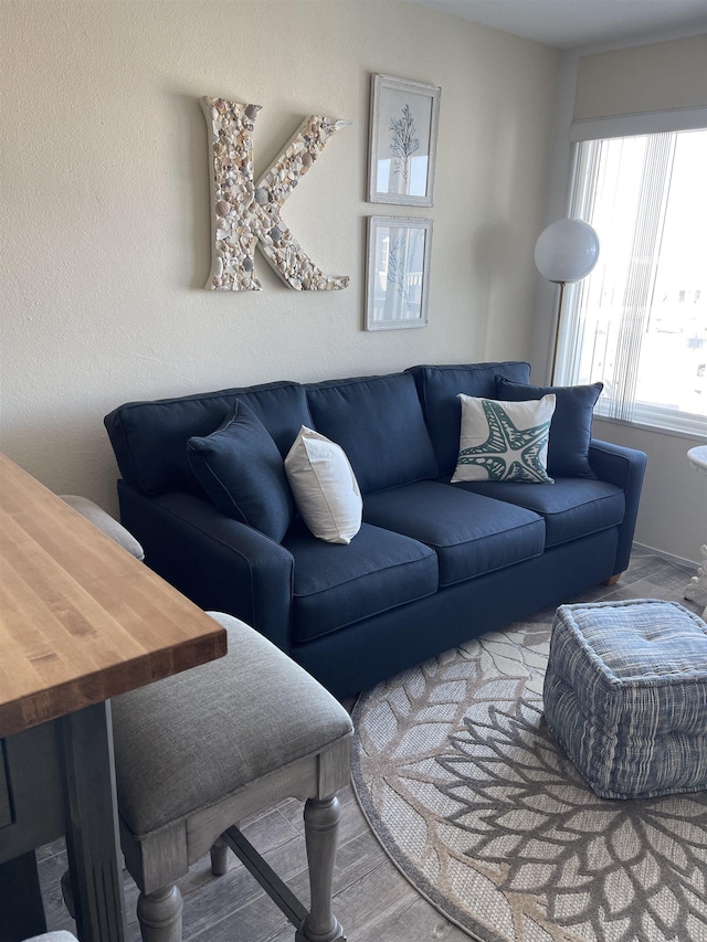 living room with light hardwood / wood-style floors