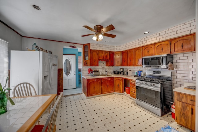 kitchen with sink, stainless steel appliances, and ceiling fan