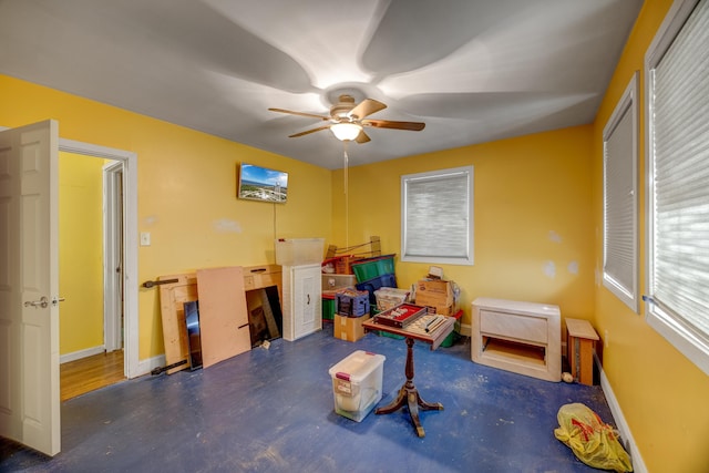 recreation room featuring ceiling fan