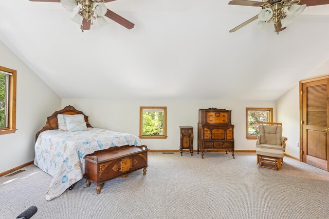 57 Somers Ave, Seaville, NJ 08230 - carpeted bedroom with multiple windows, lofted ceiling, baseboards, and a ceiling fan