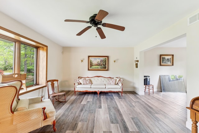 57 Somers Ave, Seaville, NJ 08230 - living room featuring wood finished floors, baseboards, and a ceiling fan
