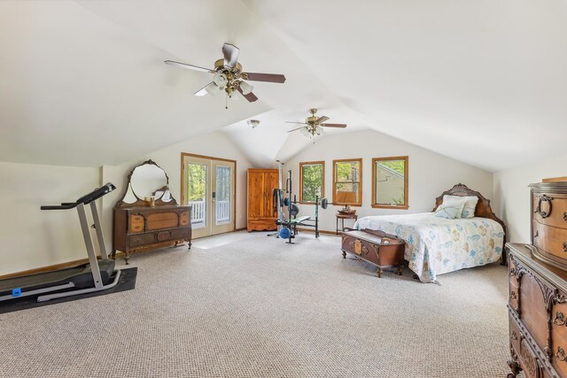 57 Somers Ave, Seaville, NJ 08230 - bedroom with access to exterior, carpet flooring, lofted ceiling, and ceiling fan