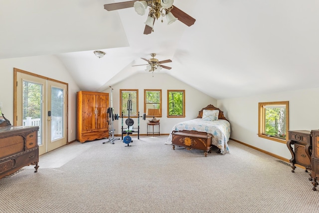 57 Somers Ave, Seaville, NJ 08230 - bedroom featuring access to exterior, multiple windows, light colored carpet, baseboards, and vaulted ceiling