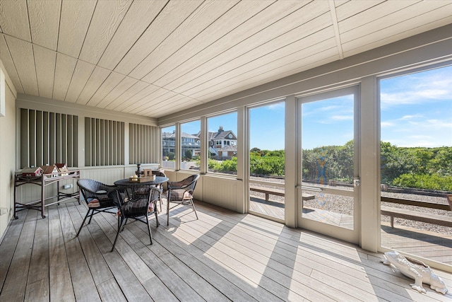 sunroom / solarium featuring wooden ceiling