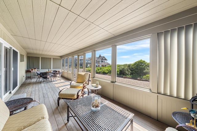 sunroom / solarium with wood ceiling