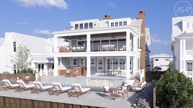 4640 Ocean Dr, Avalon, NJ 08202 - rear view of property with a balcony, a ceiling fan, a chimney, and a patio area