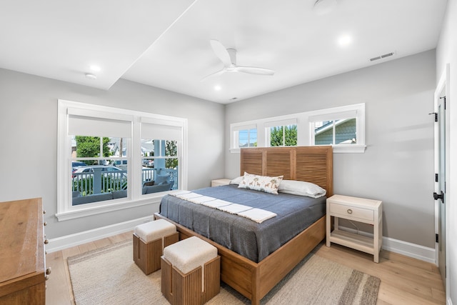 207 120th St, Stone Harbor, NJ 08247 - bedroom featuring light wood finished floors, ceiling fan, and recessed lighting