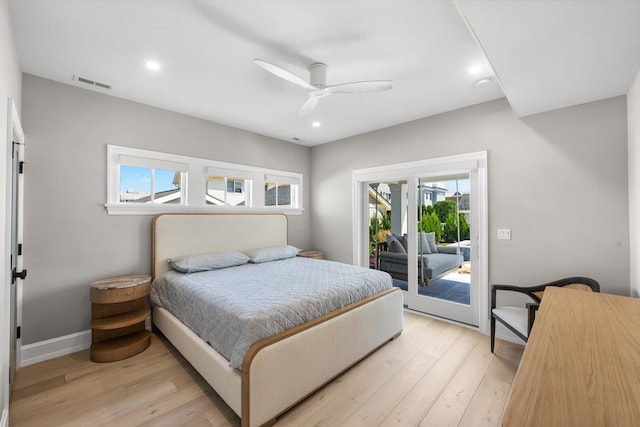 207 120th St, Stone Harbor, NJ 08247 - bedroom featuring access to outside, multiple windows, light wood finished floors, recessed lighting, and ceiling fan