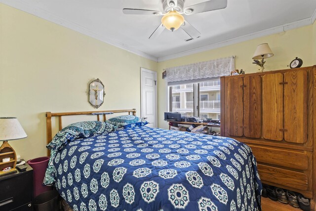 127 W Spruce Ave Unit B, North Wildwood, NJ 08260 - bedroom featuring ornamental molding and ceiling fan