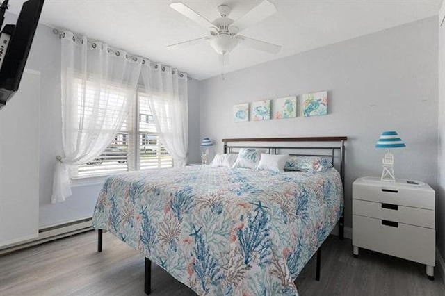 301 E Lavender Rd Unit 2, Wildwood, NJ 08260 - bedroom with wood finished floors, a baseboard radiator, and a ceiling fan
