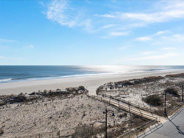 view of water feature with a view of the beach