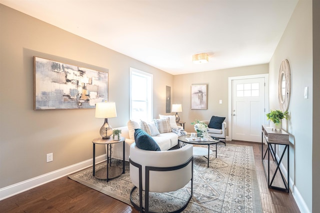 living room featuring hardwood / wood-style flooring and a healthy amount of sunlight