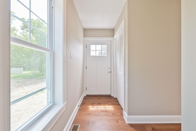 doorway to outside featuring light hardwood / wood-style floors