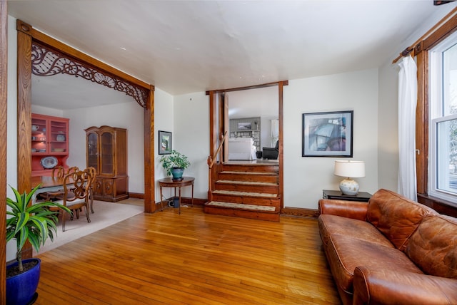 living room with light hardwood / wood-style flooring