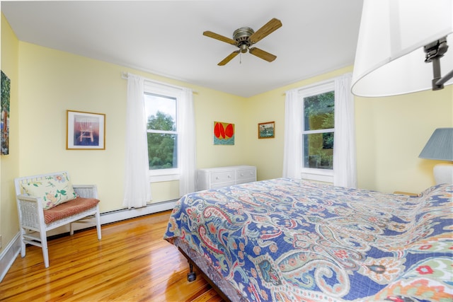 bedroom with ceiling fan and light hardwood / wood-style flooring