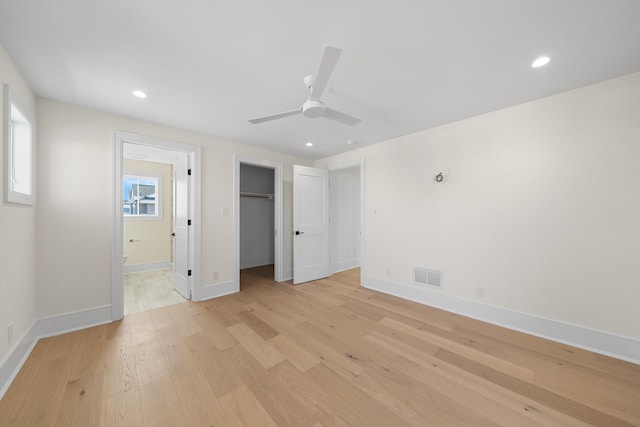 188 34th St, Avalon, NJ 08202 - unfurnished bedroom featuring light wood-type flooring, multiple windows, ensuite bathroom, recessed lighting, and a ceiling fan