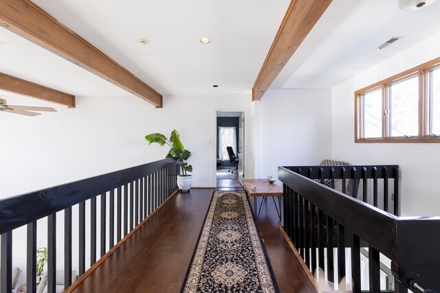 6 Rabbit Run, North Cape May, NJ 08204 - hallway with hardwood / wood-style flooring, beam ceiling, plenty of natural light, and visible vents