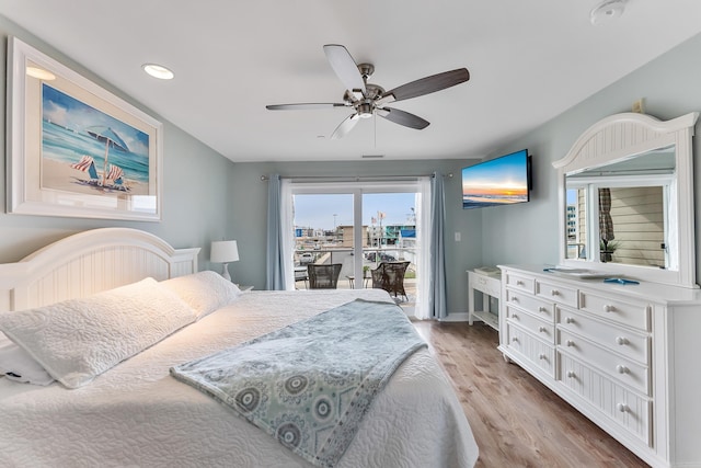 415 E Heather Rd Unit 105, Wildwood Crest, NJ 08260 - bedroom featuring access to outside, wood finished floors, recessed lighting, a ceiling fan, and baseboards