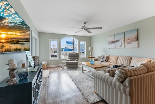 415 E Heather Rd Unit 105, Wildwood Crest, NJ 08260 - living area featuring wood finished floors, ceiling fan, recessed lighting, and baseboards