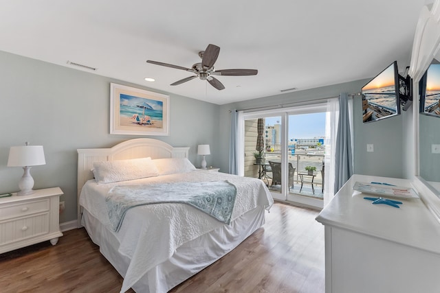 415 E Heather Rd Unit 105, Wildwood Crest, NJ 08260 - bedroom featuring access to outside, wood finished floors, recessed lighting, a ceiling fan, and baseboards