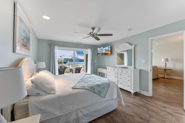 415 E Heather Rd Unit 105, Wildwood Crest, NJ 08260 - bedroom with access to outside, wood finished floors, baseboards, ceiling fan, and recessed lighting