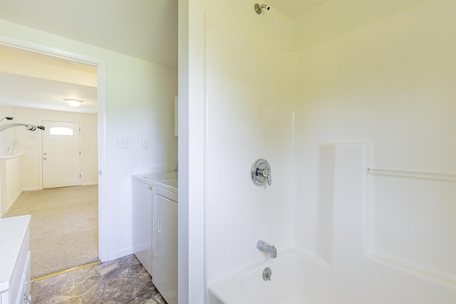 342 S Rte 47, Cape May Court House, NJ 08210 - bathroom with washer and dryer, shower / tub combination, vanity, and baseboards