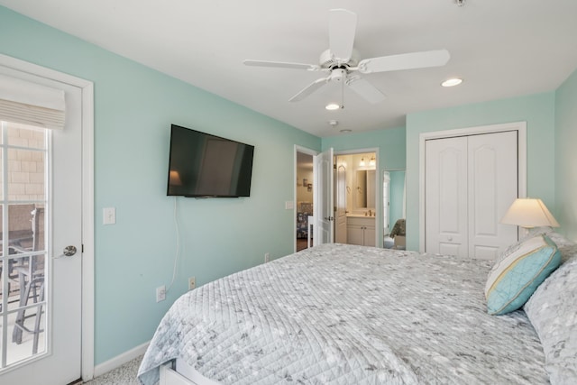 410 E Orchid Rd Unit 202, Wildwood Crest, NJ 08260 - carpeted bedroom featuring a closet, recessed lighting, and a ceiling fan