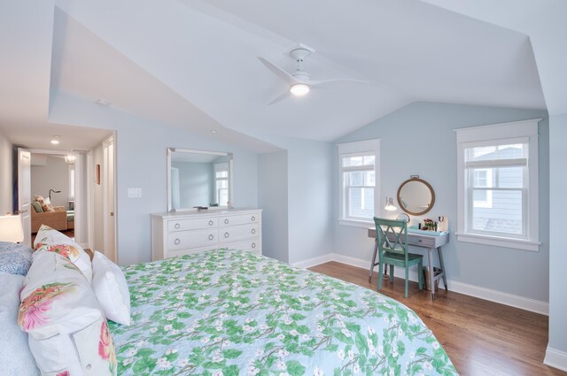 885 21st St W, Unit West, Avalon, NJ 08202 - bedroom featuring vaulted ceiling, wood finished floors, and a ceiling fan