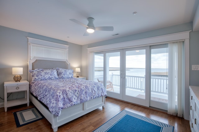 885 21st St W, Unit West, Avalon, NJ 08202 - bedroom featuring access to outside, wood finished floors, ceiling fan, and a water view