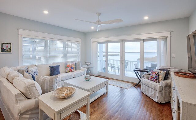 885 21st St W, Unit West, Avalon, NJ 08202 - living area with a ceiling fan, wood finished floors, and recessed lighting