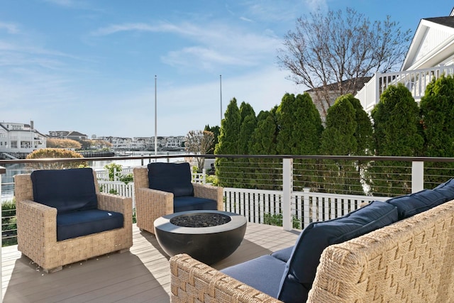 19 Flamingo Dr, Avalon, NJ 08202 - wooden terrace featuring a water view and an outdoor fire pit
