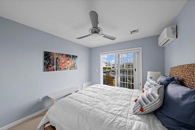 19 Flamingo Dr, Avalon, NJ 08202 - carpeted bedroom with an AC wall unit, access to exterior, and ceiling fan