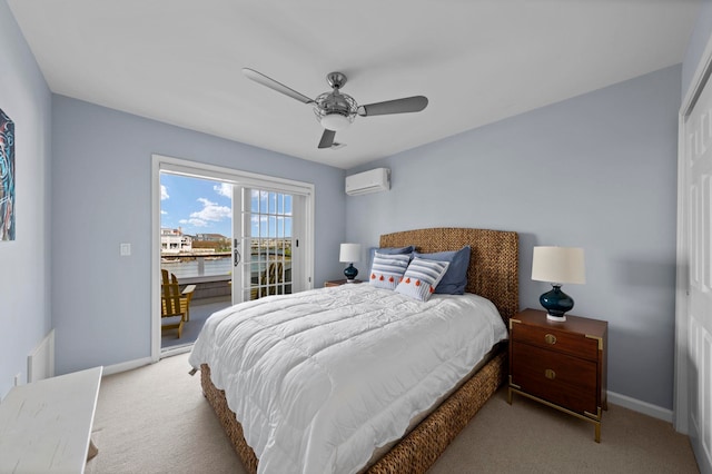 19 Flamingo Dr, Avalon, NJ 08202 - bedroom with access to outside, ceiling fan, a wall unit AC, and light carpet