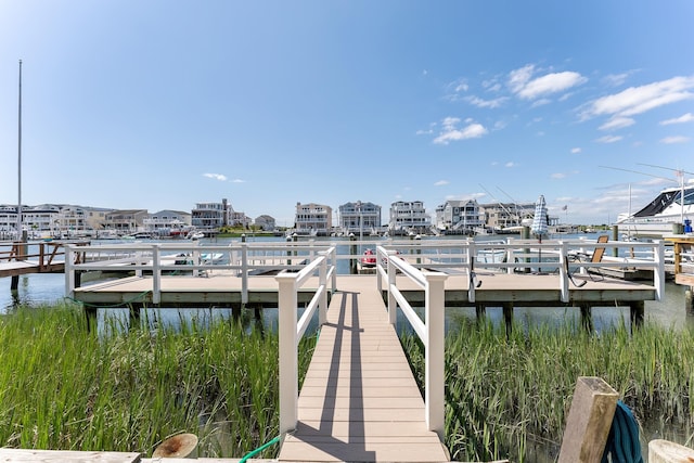 view of dock with a water view